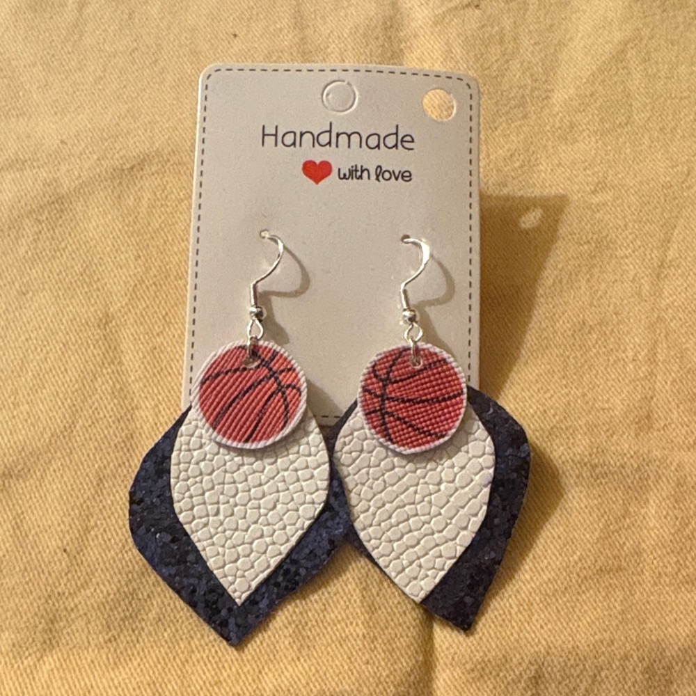 Handmade Basketball Spirit Earrings - Orange, White, and Blue